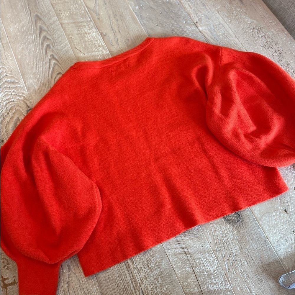 Oat New York Orange Crewneck Puff-Sleeve Sweater S - Picture 6 of 7